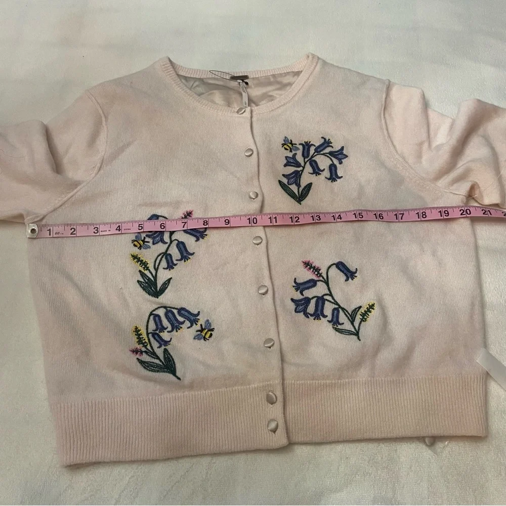 New! Free People Pink Floral Bee Embroidered silk lined Cardigan 2729